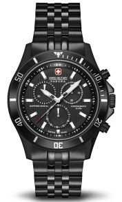 Swiss Military Hanowa Flagship Chrono - Sort herreur i rustfrit stål med hvide detaljer