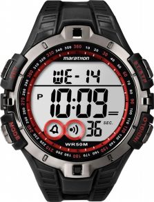 Timex Marathon T5K423 - Sort digitalur i resin med røde detaljer