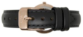 Daniel Wellington Sort Classic Sheffield dame-læderrem med urspænde i rødguld